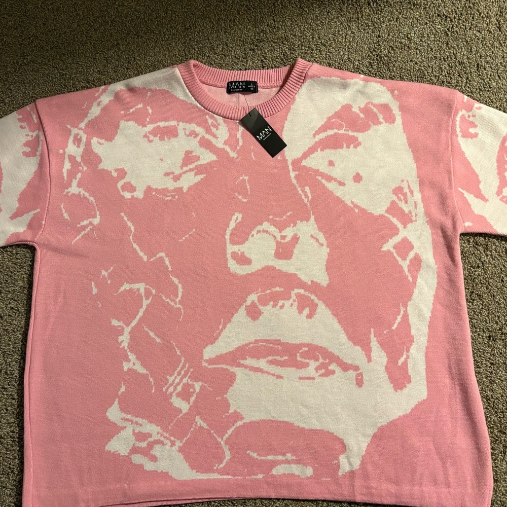 Boohoo Pink and White Short Sleeve Knitted Tee